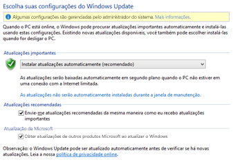 configurações do windows update do windows 8 no painel de controle