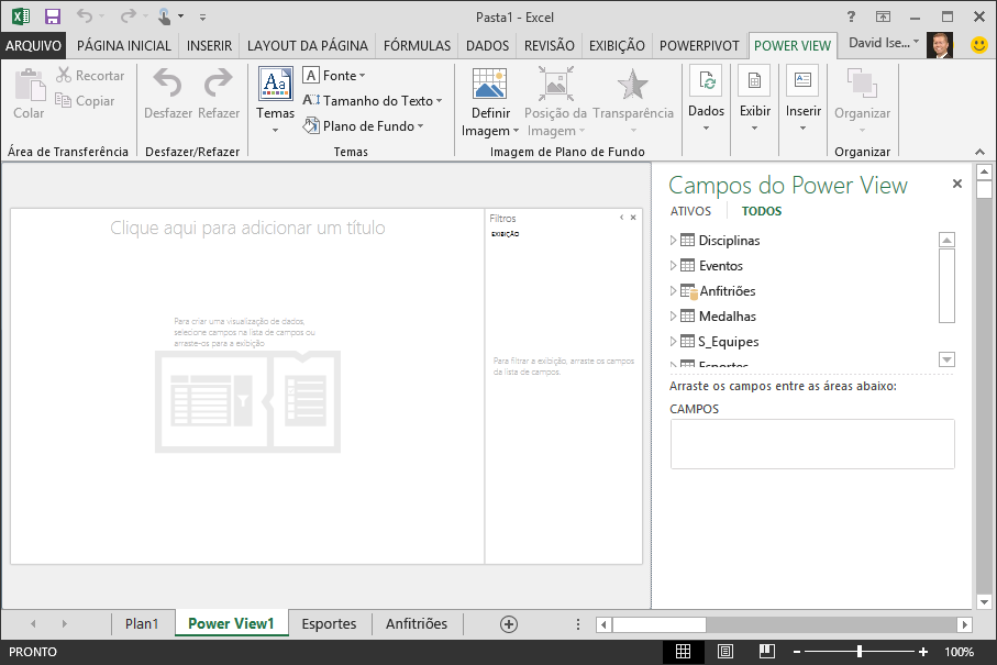 um relatório do Power View em branco no Excel