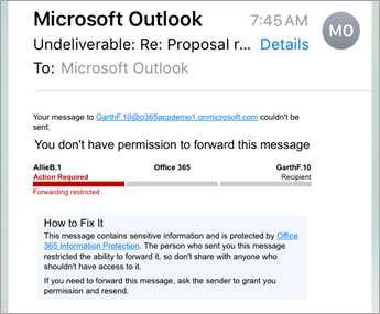 Exemplo de um email protegido no iPhone ou iPad