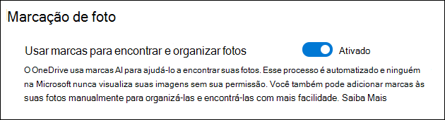 Configurações de marca de foto no OneDrive