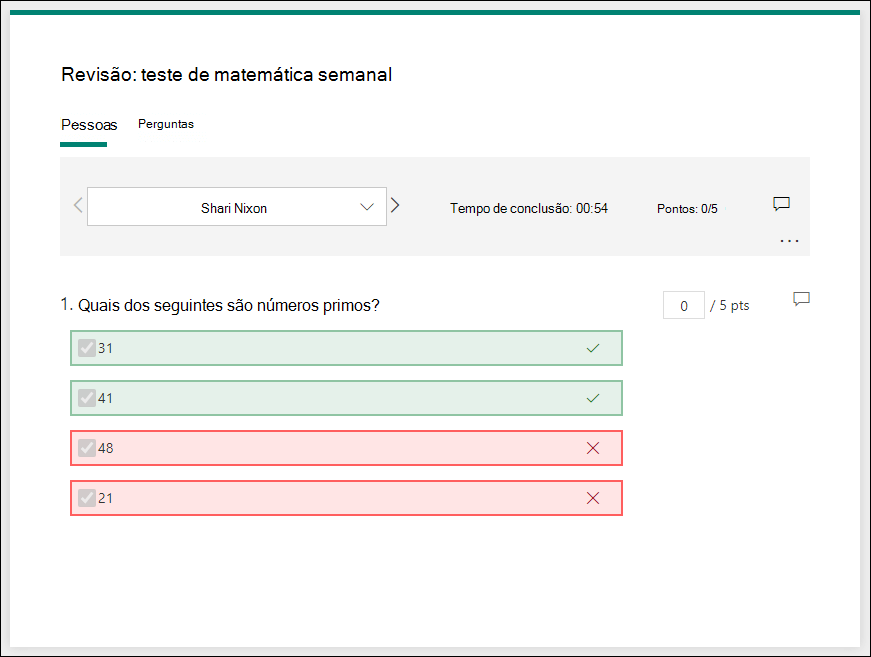 Página de respostas de revisão