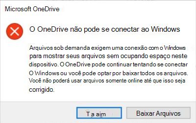 Captura de tela de problema do OneDrive