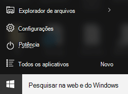 Aplicativo Configurações do menu Iniciar do Windows 10