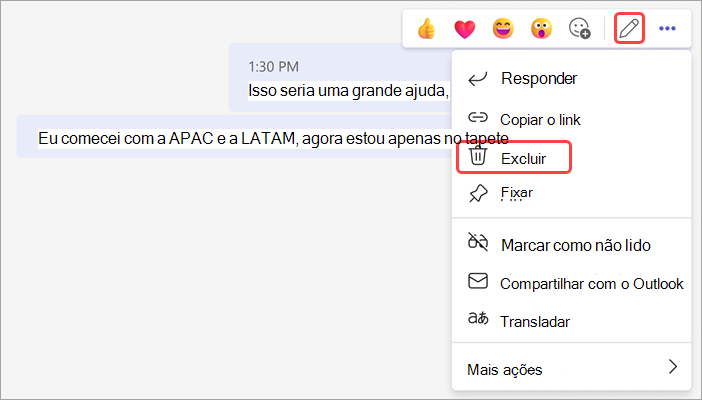 Captura de tela mostrando como editar ou excluir uma mensagem