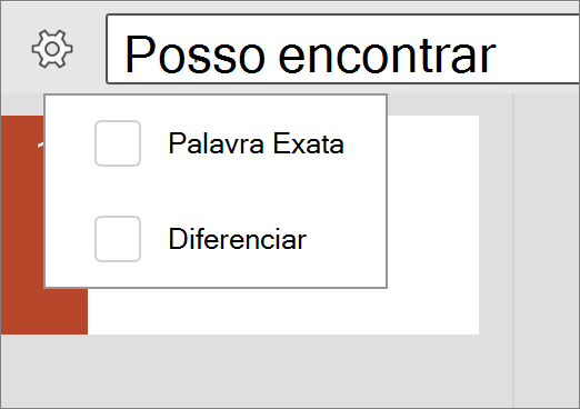 Mostra as opções diferenciar maiusculas de minúsculas e coincidir palavra no PowerPoint para Android.