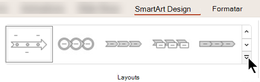 Na guia Design SmartArt da faixa de opções, use a galeria Layout para selecionar um design diferente para seu gráfico.