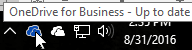 Uma captura de tela mostrando o cursor passando sobre o ícone azul do OneDrive, com o texto OneDrive for Business.