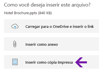 Opção de impressão de arquivo no OneNote para Windows 10