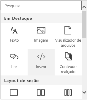Captura de tela de Inserir menu de conteúdo no SharePoint.