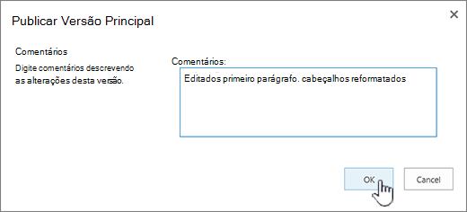 Preencha um comentário e clique em OK