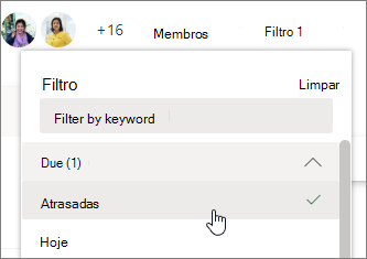 Captura de tela no Planner de escolher Tardia no menu Filtro