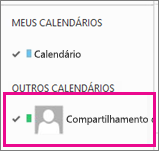 Outlook Web App com o calendário de caixa de correio compartilhada selecionado