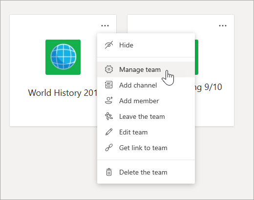 Editar menu e configurações de uma equipe.