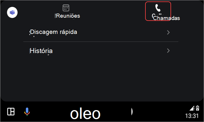 Captura de tela mostrando opções para fazer chamadas usando o Android Auto