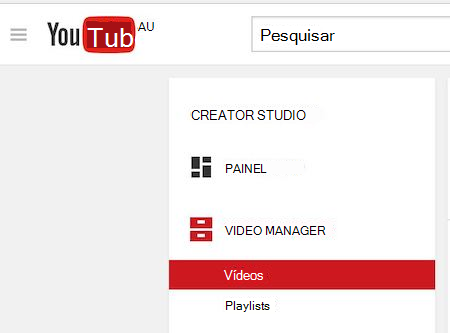 Imagem do YouTube Video Manager com a categoria Vídeo realçada