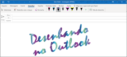 Mensagem de e-mail com o Desenho no Outlook escrito em tinta brilhante