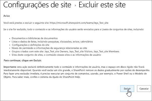 Excluir a tela de aviso e confirmação do site