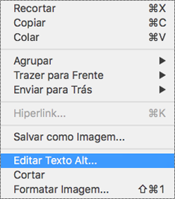 Opção Edit Alt Text no menu de contexto do PowerPoint para Mac