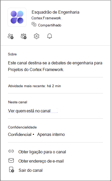 Captura de ecrã a mostrar um cartão de canal. Aponte para o nome de um canal para ver o respetivo cartão de canal.