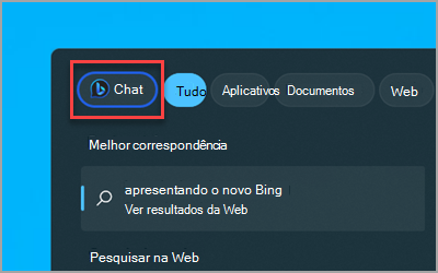 O novo botão Bing Chat na caixa de pesquisa Windows 11 na barra de tarefas.