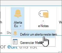 Alerta de conjunto do SharePoint 2016 num item com o item selecionado