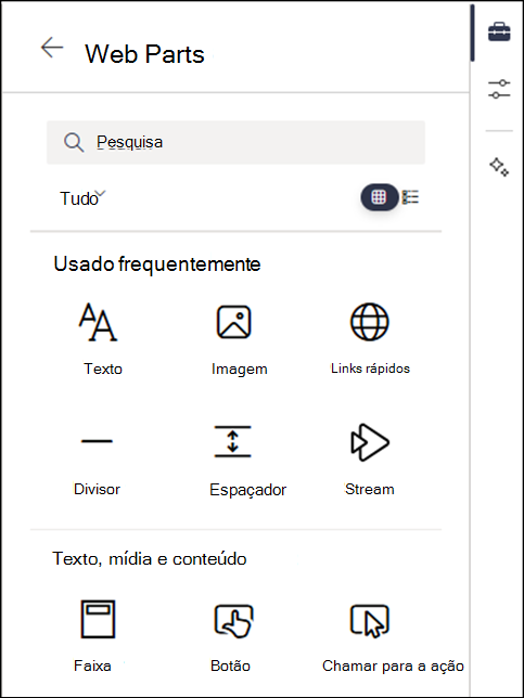 Webparts listadas no nível 2 da caixa de ferramentas