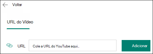 Inserir caixa de vídeo do YouTube para Microsoft Forms