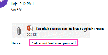 Baixe o link para salvar um anexo OneDrive.