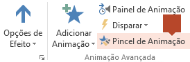 O Pincel de Animação está disponível na faixa de opções da barra de ferramentas Animação quando um item animado é selecionado em um slide