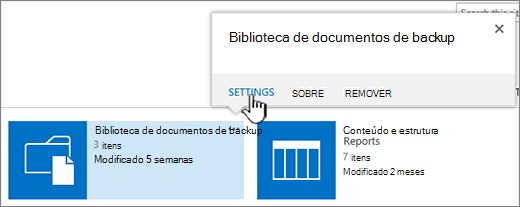 Configurações botão na caixa de diálogo