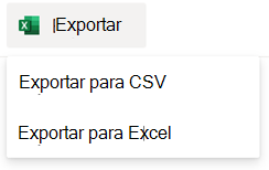 As opções de exportação para uma lista do SharePoint.