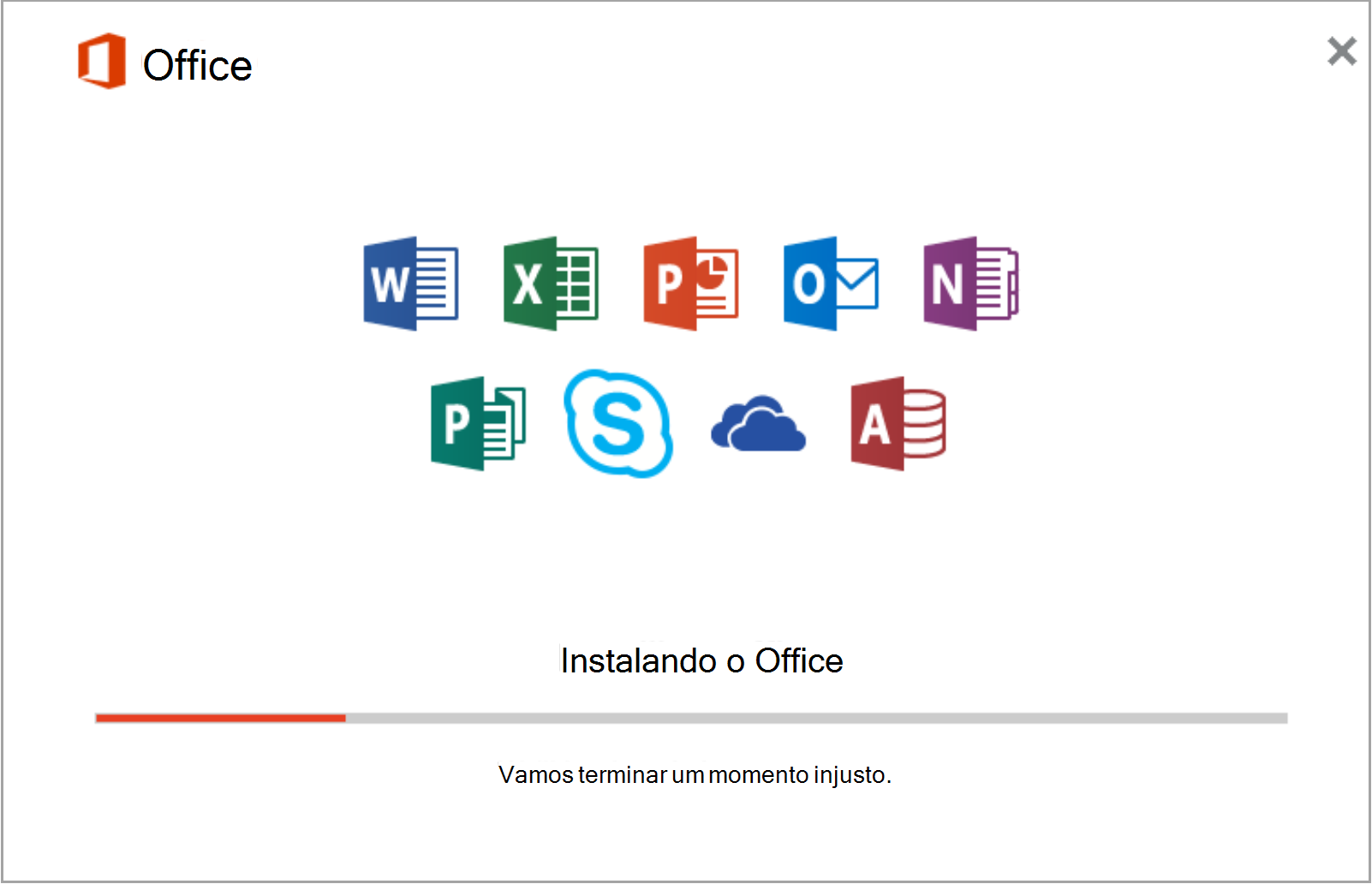 Captura de tela da instalação do aplicativo do Office