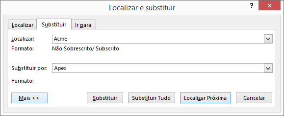 No Outlook, a caixa de diálogo Localizar e Substituir.