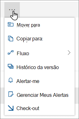 As opções de menu Mover para e Copiar para na navegação superior do SharePoint Online quando arquivos ou pastas são selecionados