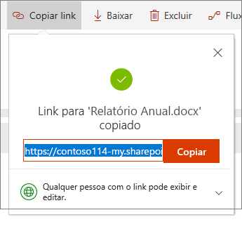 Copiar link no OneDrive for Business