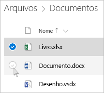 Captura de tela da seleção de um arquivo do OneDrive na exibição de lista