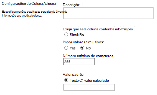 Opções para uma única linha de coluna de texto