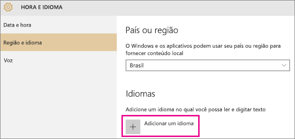 Adicionar um idioma no Windows 10