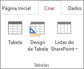 Comando da faixa de opções do Access para Criar > Design da Tabela
