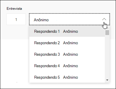 Exibir uma lista suspensa de entrevistados no Microsoft Forms