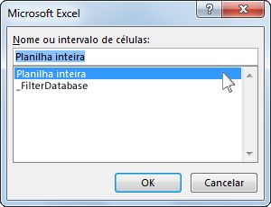 Caixa de diálogo do Microsoft Excel no Word