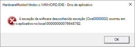 Erro: HardwareMonitorWindow:WINWORD.EXE – Erro de aplicativo
