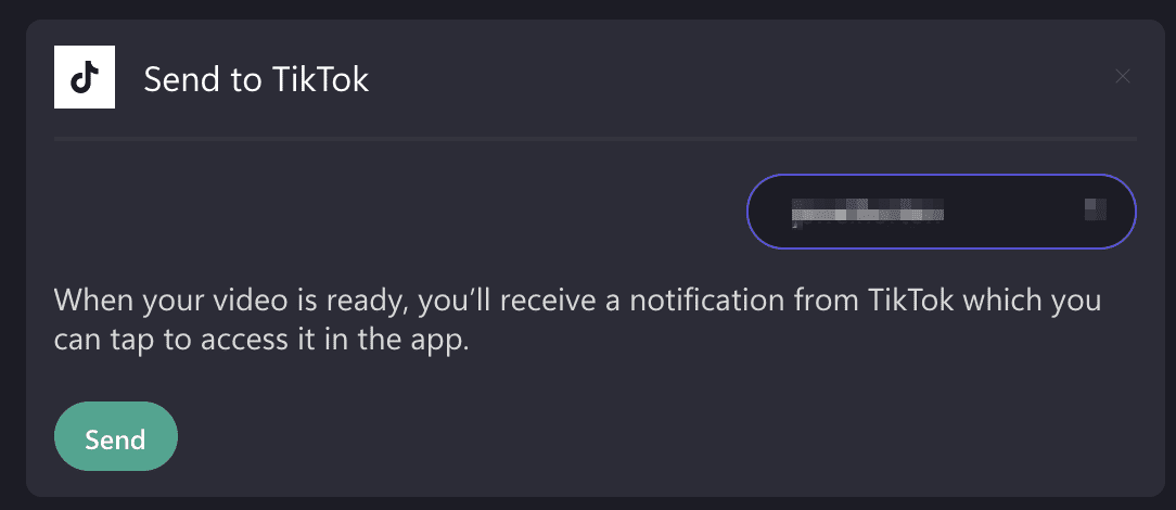 Captura de ecrã a mostrar as instruções de envio para o TikTok na página de exportação do Clipchamp.