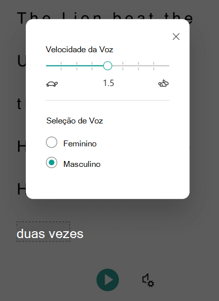 A caixa de diálogo opções de voz no Leitor Imersivo para Microsoft Lens para iOS.