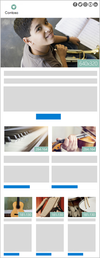 Um modelo de boletim informativo do Outlook com 6 imagens