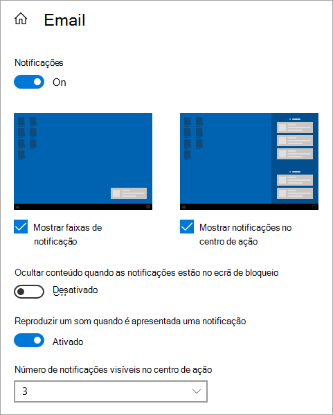 Uma página Configurações para um aplicativo nas configurações de Notificações.