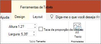 Botão Alt Text na faixa de opções para uma tabela em PowerPoint Online.
