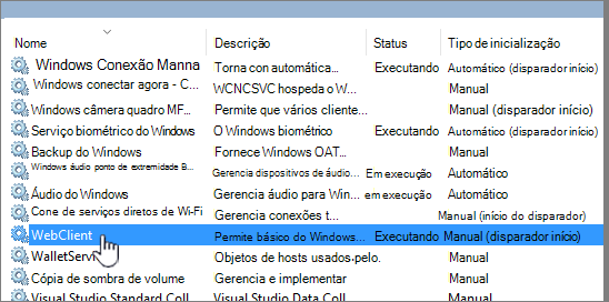 Services.msc com WebClient realçada