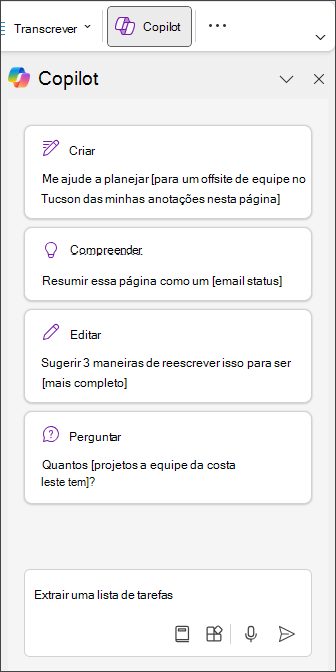 Escreva Extrair Lista de Tarefas no painel Copilot no OneNote