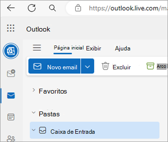 Captura de tela mostrando Outlook.com home page